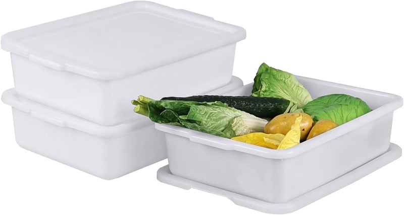 Utiao 3-Pack 13 L Plastic Commercial Bus Tub with Lid, Restaurant Dish Tub, White - Image 2